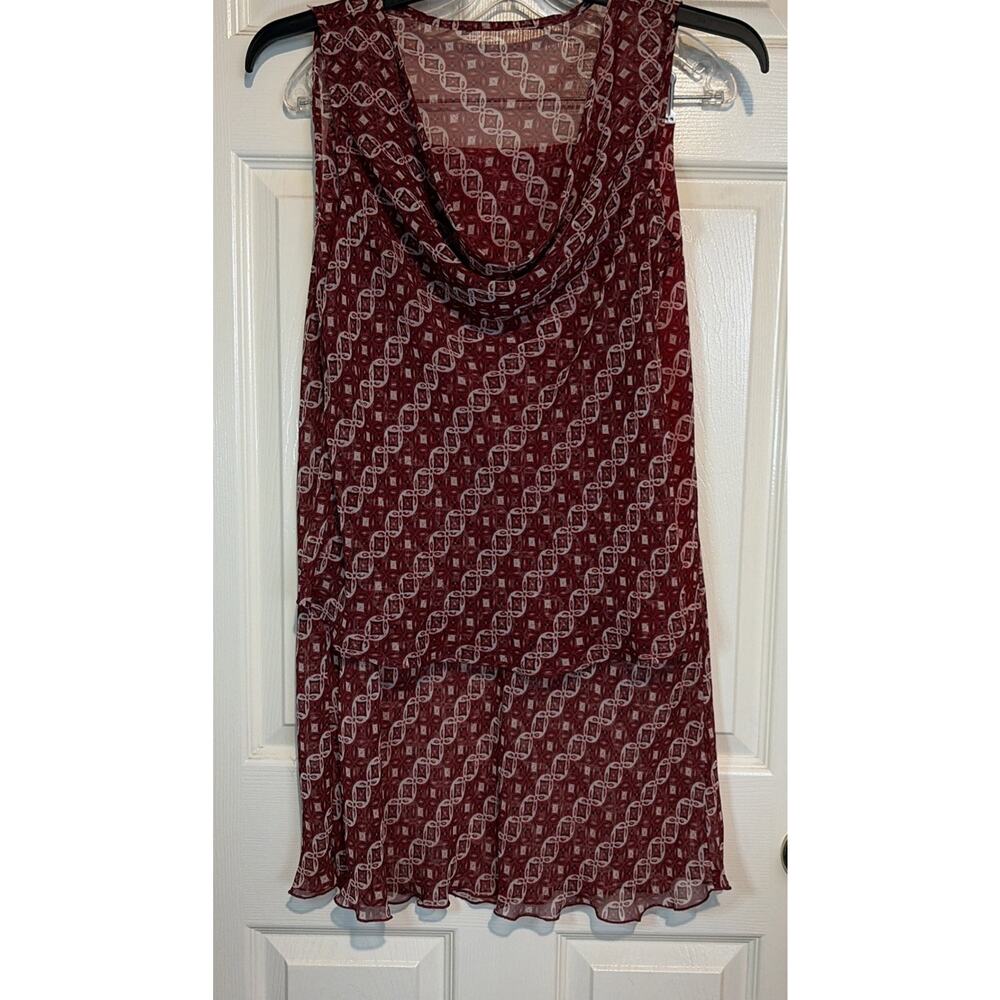 Jonathan Martin Midi Skirt and Sleeveless Blouse Draped Neck Semi Sheer Cami M